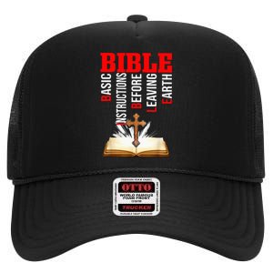 BIBLE Basic Instructions Before Leaving Earth Christian High Crown Mesh Back Trucker Hat