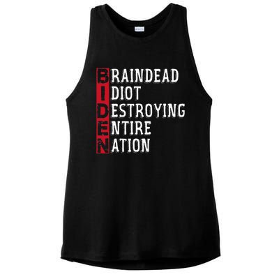 Biden Braindead Idiot Destroying Entire Nation Anti Biden Ladies PosiCharge Tri-Blend Wicking Tank