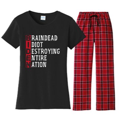 Biden Braindead Idiot Destroying Entire Nation Anti Biden Women's Flannel Pajama Set