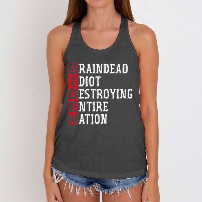 Biden Braindead Idiot Destroying Entire Nation Anti Biden Women's Knotted Racerback Tank