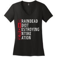 Biden Braindead Idiot Destroying Entire Nation Anti Biden Women's V-Neck T-Shirt