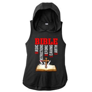 BIBLE Basic Instructions Before Leaving Earth Christian Ladies PosiCharge Tri-Blend Wicking Draft Hoodie Tank