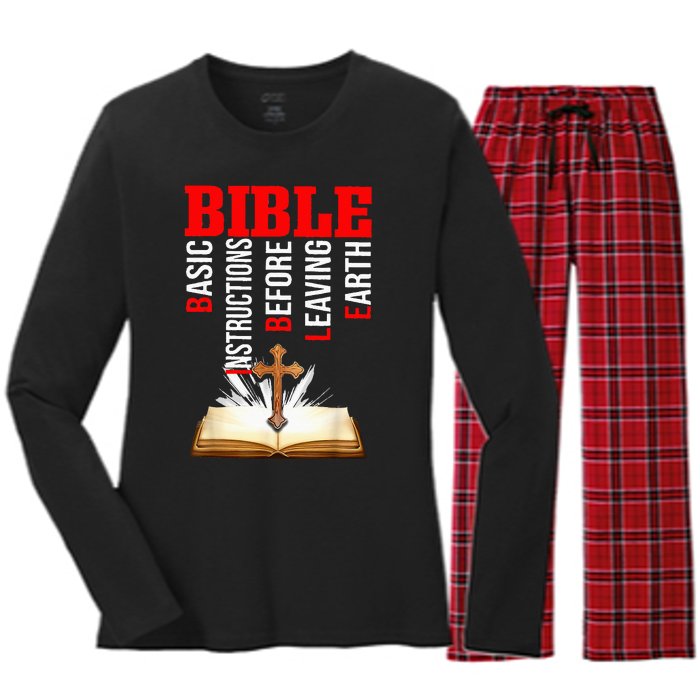 BIBLE Basic Instructions Before Leaving Earth Christian Women's Long Sleeve Flannel Pajama Set 