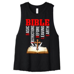 BIBLE Basic Instructions Before Leaving Earth Christian Women's Racerback Cropped Tank