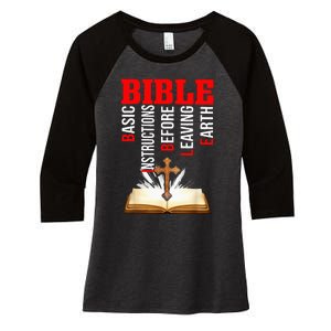 BIBLE Basic Instructions Before Leaving Earth Christian Women's Tri-Blend 3/4-Sleeve Raglan Shirt