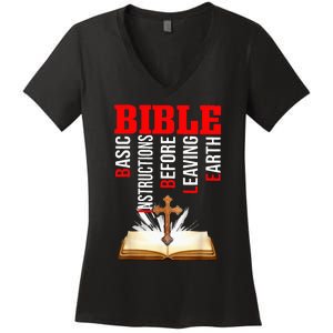 BIBLE Basic Instructions Before Leaving Earth Christian Women's V-Neck T-Shirt