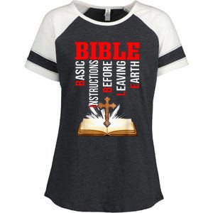 BIBLE Basic Instructions Before Leaving Earth Christian Enza Ladies Jersey Colorblock Tee