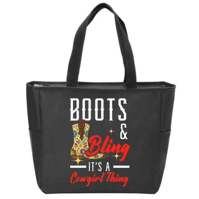 Boots & Bling ItS A Cowgirl Thing Rodeo Western Country Zip Tote Bag