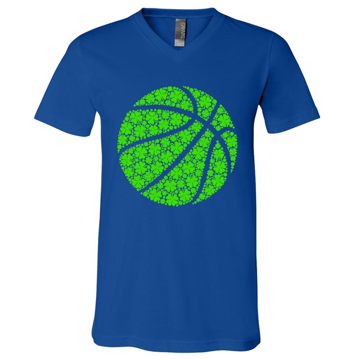 Basketball Ball Irish Shamrock Lucky Clover St Patrick's Day Gift V-Neck T-Shirt