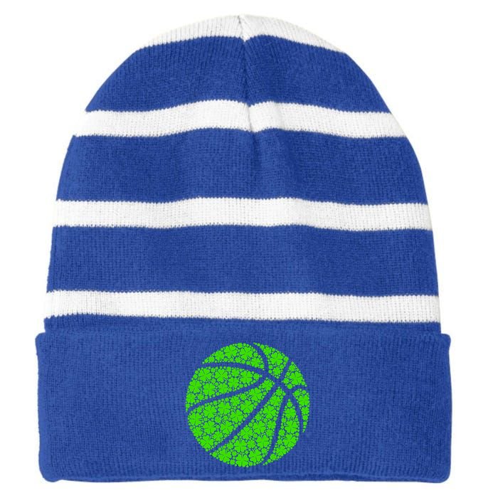 Basketball Ball Irish Shamrock Lucky Clover St Patrick's Day Gift Striped Beanie with Solid Band