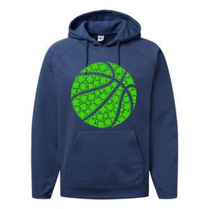 Basketball Ball Irish Shamrock Lucky Clover St Patrick's Day Gift Performance Fleece Hoodie