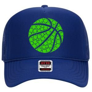 Basketball Ball Irish Shamrock Lucky Clover St Patrick's Day Gift High Crown Mesh Back Trucker Hat