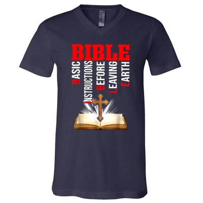 BIBLE Basic Instructions Before Leaving Earth Christian V-Neck T-Shirt