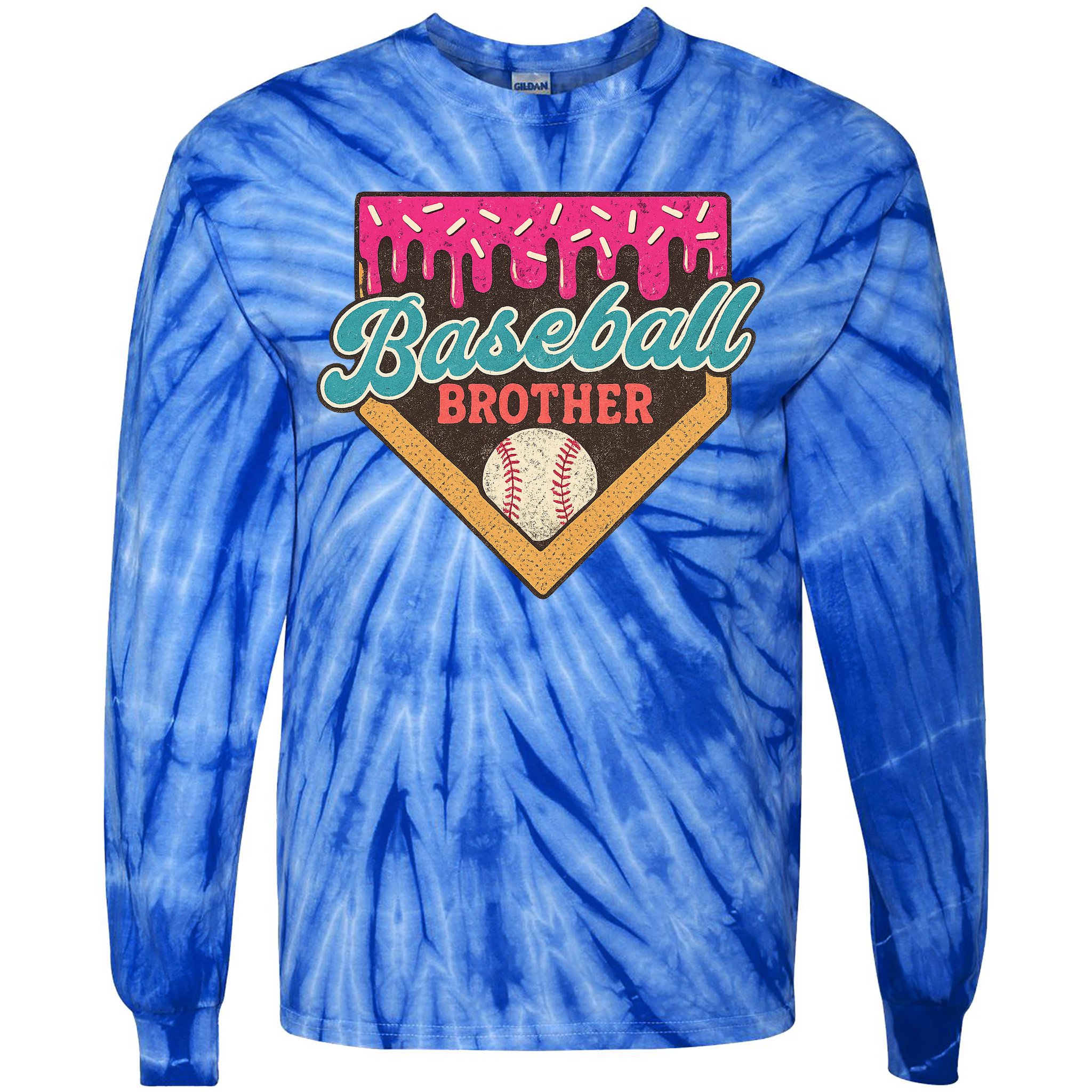 Baseball Brother Ice Cream Drip Tie-Dye Long Sleeve Shirt