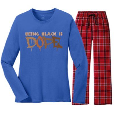 Being Black Is Dope History Month African American Gift Women's Long Sleeve Flannel Pajama Set 