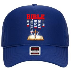 BIBLE Basic Instructions Before Leaving Earth Christian High Crown Mesh Back Trucker Hat