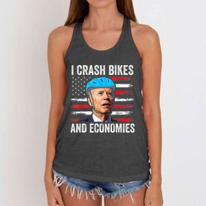 Biden Bicycle I Crash Bikes And Economies Women's Knotted Racerback Tank