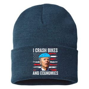 Biden Bicycle I Crash Bikes And Economies Sustainable Knit Beanie