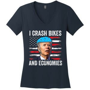 Biden Bicycle I Crash Bikes And Economies Women's V-Neck T-Shirt