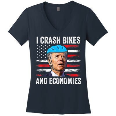 Biden Bicycle I Crash Bikes And Economies Women's V-Neck T-Shirt