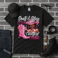 Boots & Bling Its A Cowgirl Thing Pi.nk Black Cowgirl Melanin Tall T-Shirt