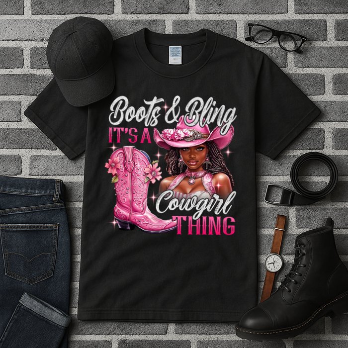 Boots & Bling Its A Cowgirl Thing Pi.nk Black Cowgirl Melanin Tall T-Shirt