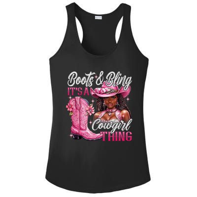 Boots & Bling Its A Cowgirl Thing Pi.nk Black Cowgirl Melanin Ladies PosiCharge Competitor Racerback Tank