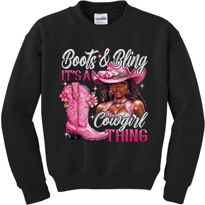 Boots & Bling Its A Cowgirl Thing Pi.nk Black Cowgirl Melanin Kids Sweatshirt