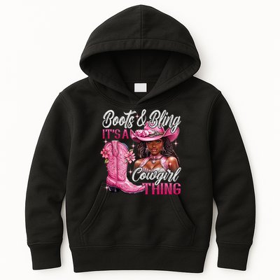 Boots & Bling Its A Cowgirl Thing Pi.nk Black Cowgirl Melanin Kids Hoodie