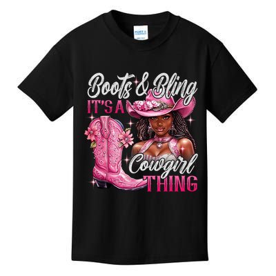 Boots & Bling Its A Cowgirl Thing Pi.nk Black Cowgirl Melanin Kids T-Shirt