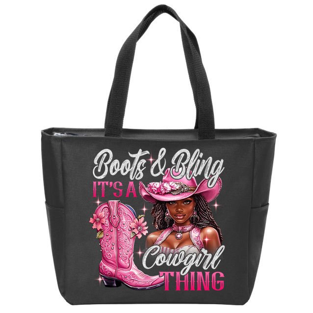 Boots & Bling Its A Cowgirl Thing Pi.nk Black Cowgirl Melanin Zip Tote Bag