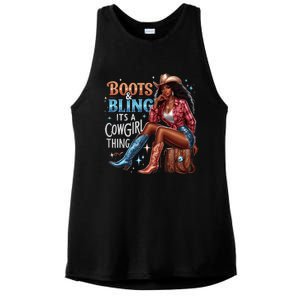 Boots & Bling Its A Cowgirl Thing Melanin Rodeo Cowgirl Ladies PosiCharge Tri-Blend Wicking Tank