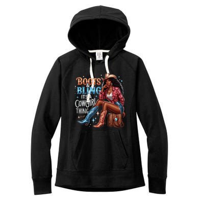 Boots & Bling Its A Cowgirl Thing Melanin Rodeo Cowgirl Women's Fleece Hoodie