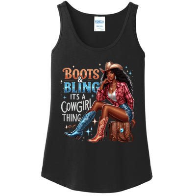 Boots & Bling Its A Cowgirl Thing Melanin Rodeo Cowgirl Ladies Essential Tank