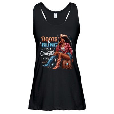 Boots & Bling Its A Cowgirl Thing Melanin Rodeo Cowgirl Ladies Essential Flowy Tank