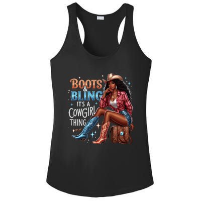 Boots & Bling Its A Cowgirl Thing Melanin Rodeo Cowgirl Ladies PosiCharge Competitor Racerback Tank