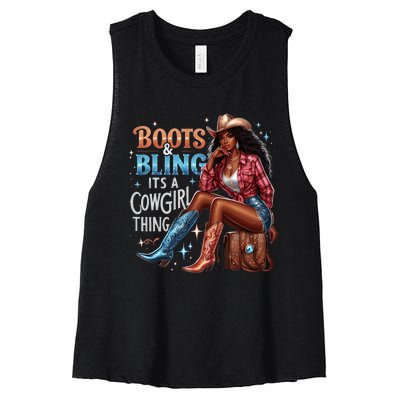 Boots & Bling Its A Cowgirl Thing Melanin Rodeo Cowgirl Women's Racerback Cropped Tank