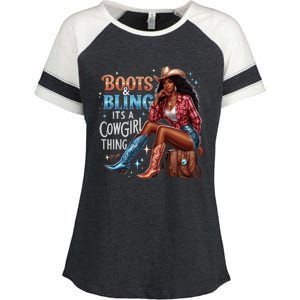 Boots & Bling Its A Cowgirl Thing Melanin Rodeo Cowgirl Enza Ladies Jersey Colorblock Tee