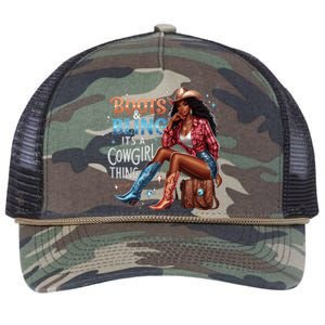 Boots & Bling Its A Cowgirl Thing Melanin Rodeo Cowgirl Retro Rope Trucker Hat Cap