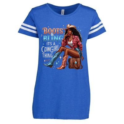 Boots & Bling Its A Cowgirl Thing Melanin Rodeo Cowgirl Enza Ladies Jersey Football T-Shirt