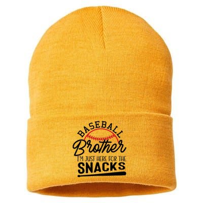 Baseball Brother IM Just Here For The Snacks Funny Baseball Sustainable Knit Beanie