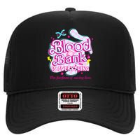 Blood Bank Is Everything Pink Retro Lab Week 2024 Med Tech High Crown Mesh Back Trucker Hat