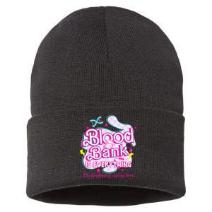 Blood Bank Is Everything Pink Retro Lab Week 2024 Med Tech Sustainable Knit Beanie