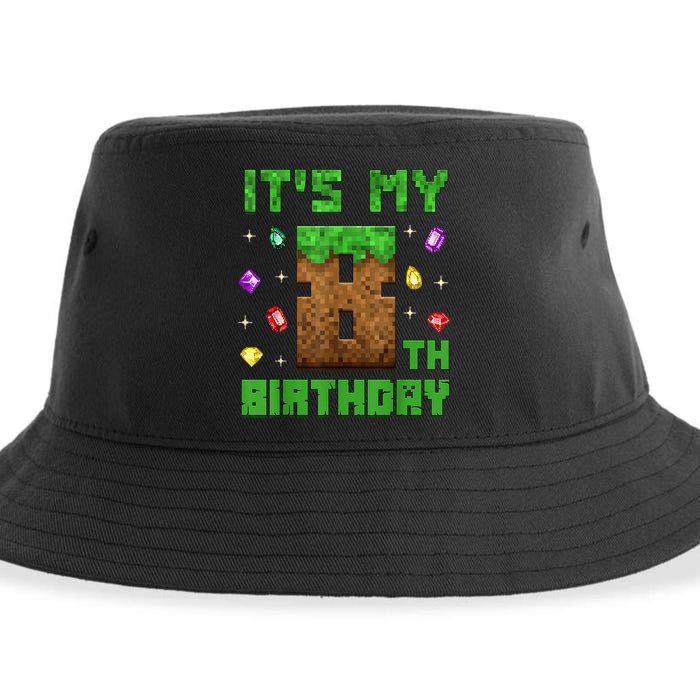 Birthday Boy It'S My 8th Birthday Gamer Pixel Number Sustainable Bucket Hat