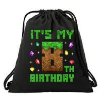 Birthday Boy It'S My 8th Birthday Gamer Pixel Number Drawstring Bag