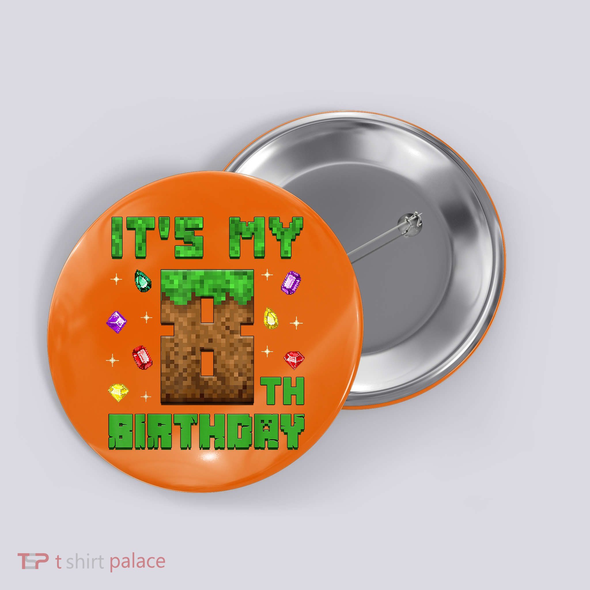 Birthday Boy It'S My 8th Birthday Gamer Pixel Number Button