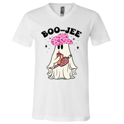 Boujee Boo Jee Spooky Ghost Halloween Leopard Costumes V-Neck T-Shirt