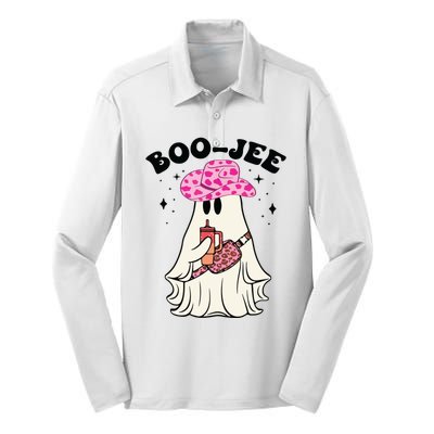 Boujee Boo Jee Spooky Ghost Halloween Leopard Costumes Silk Touch Performance Long Sleeve Polo