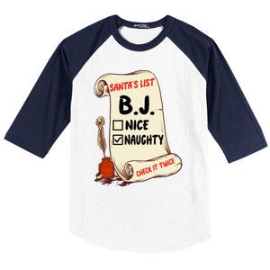 Bj B J Name Santa Naughty Nice List Funny Xmas Cute Gift Baseball Sleeve Shirt