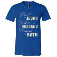 Blessed By Jesus Spoiled By My Husband Protected Both V-Neck T-Shirt